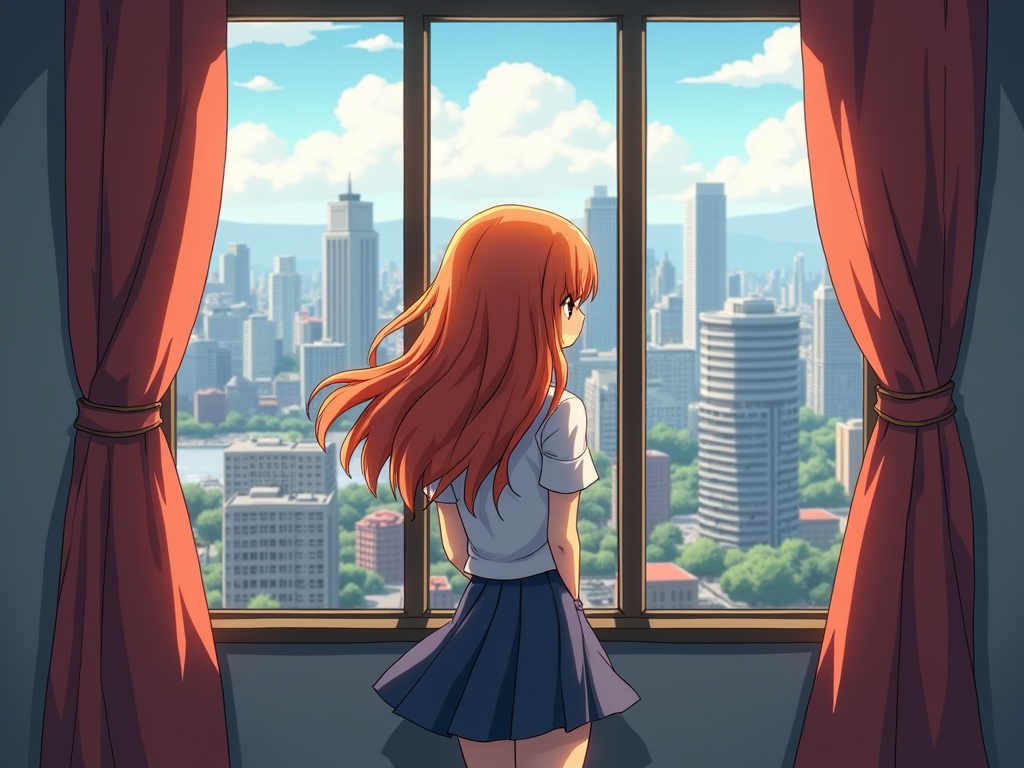 Girl standing in front of a window.